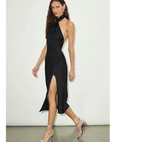 Beyond Classy Black Satin Halter Midi Dress by Lulus Size Large NWOT - Picture 7 of 16